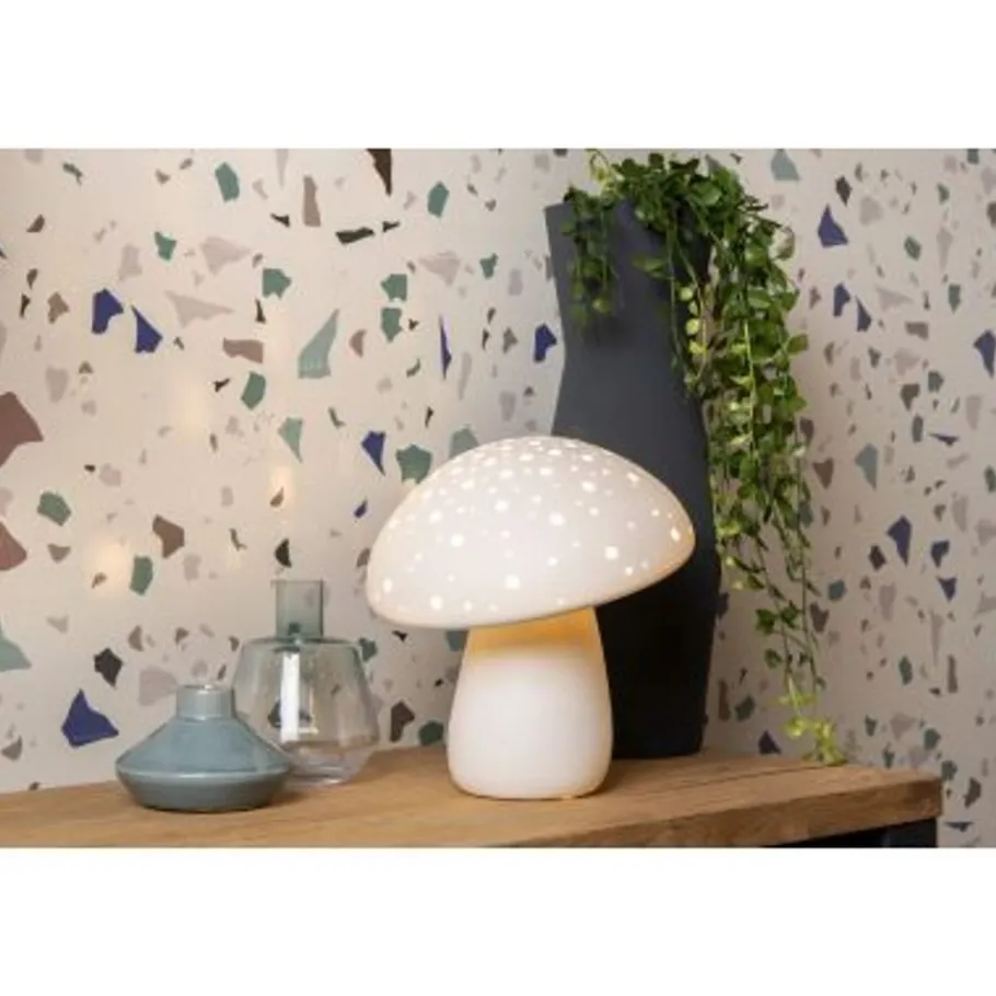 Lucide FUNGO Tafellamp-Wit-1xE14-25W-Porsel. Clearance