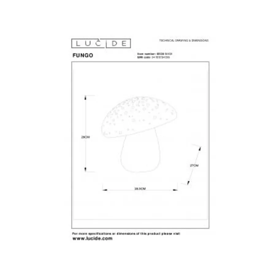 Lucide FUNGO Tafellamp-Wit-1xE14-25W-Porsel. Clearance
