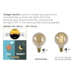 Lucide G95 TWILIGHT SENSOR - Filament lamp Buiten - Ø 9,5 cm - LED - E27 - 1x4W 2200K - Amber Best