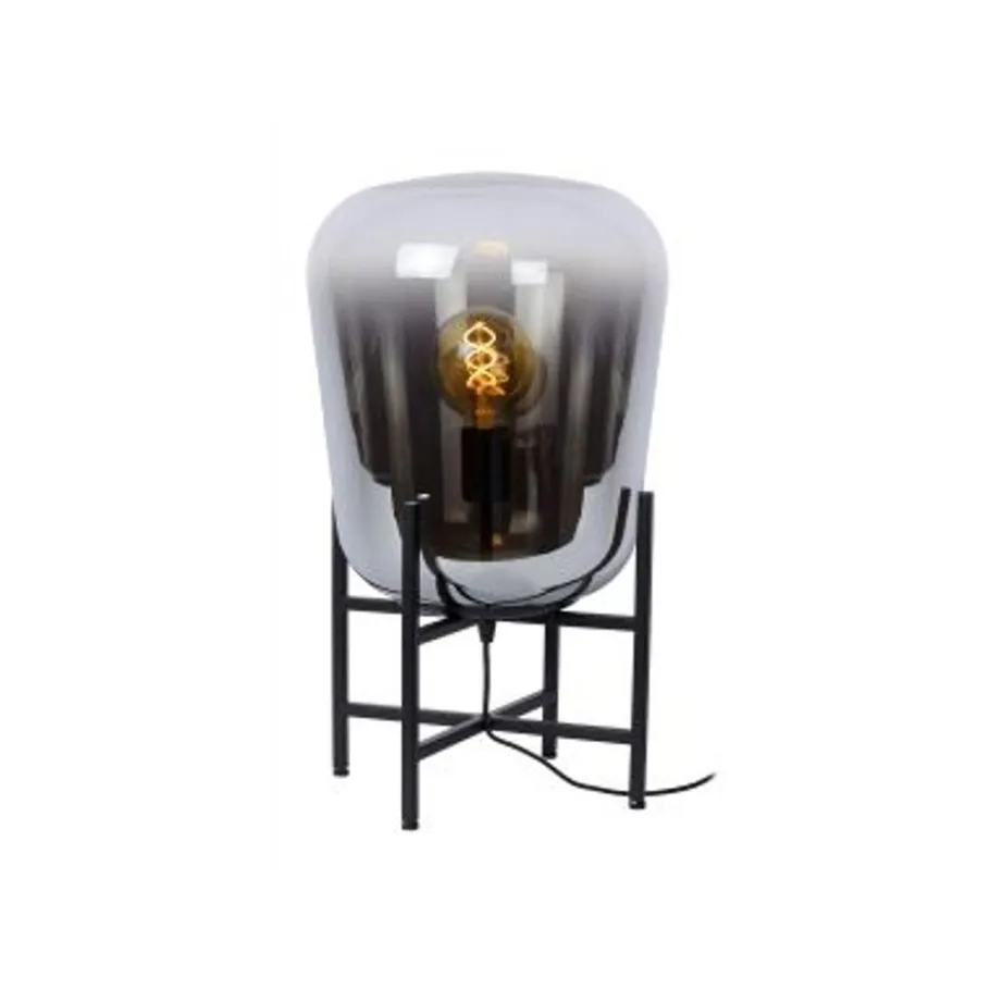 Lucide GLORIO Tafellamp-Zwart-Ø32-1xE27-60W-Glas Clearance