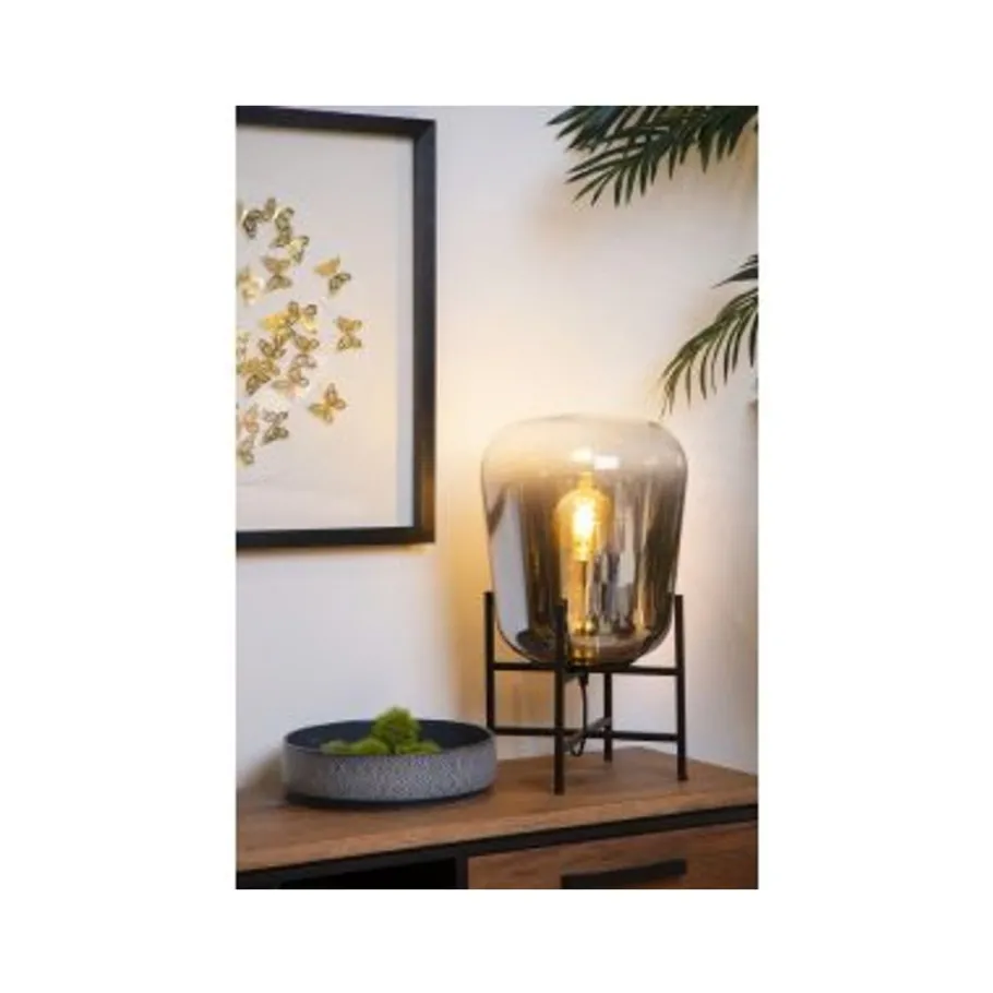 Lucide GLORIO Tafellamp-Zwart-Ø32-1xE27-60W-Glas Clearance