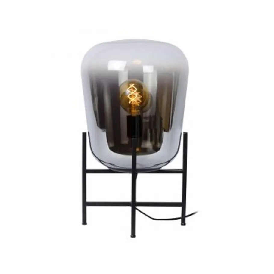Lucide GLORIO Tafellamp-Zwart-Ø32-1xE27-60W-Glas Clearance