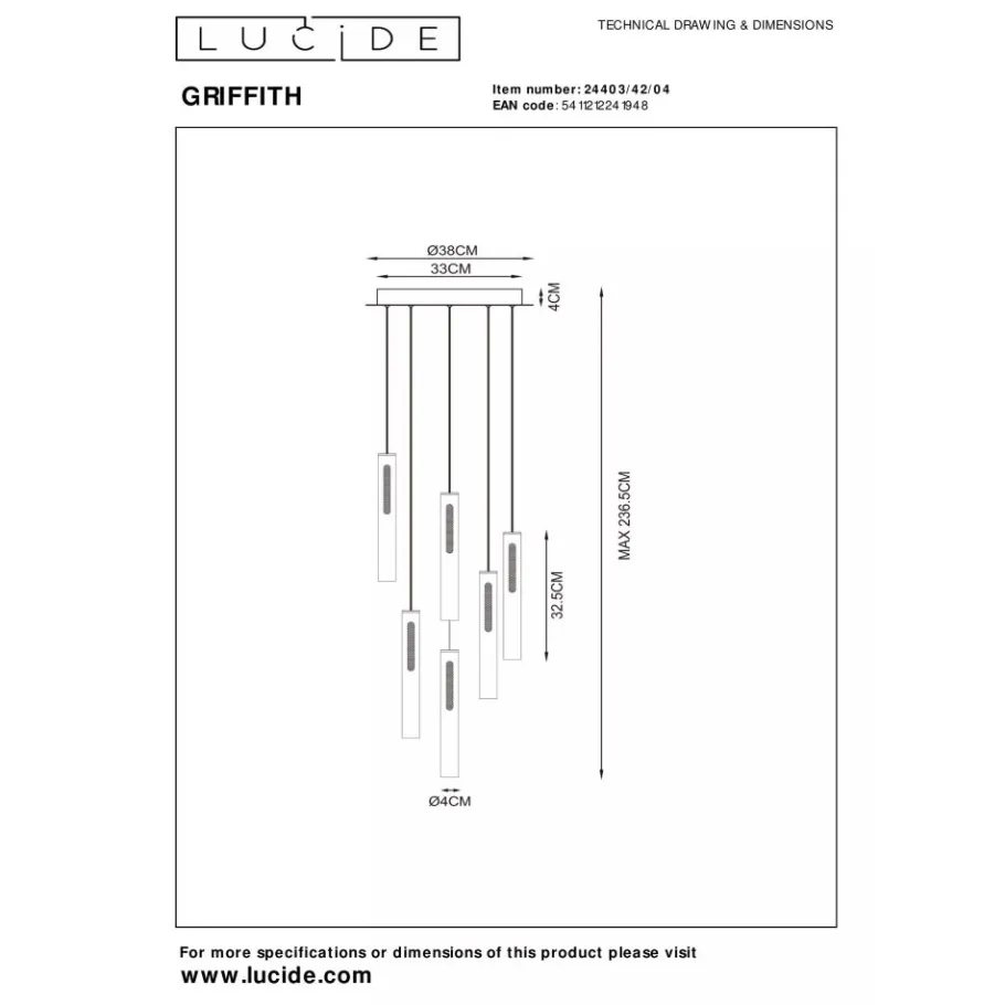 Lucide GRIFFITH Hanglamp-Antiek.-Ø38-LED DTW-43W