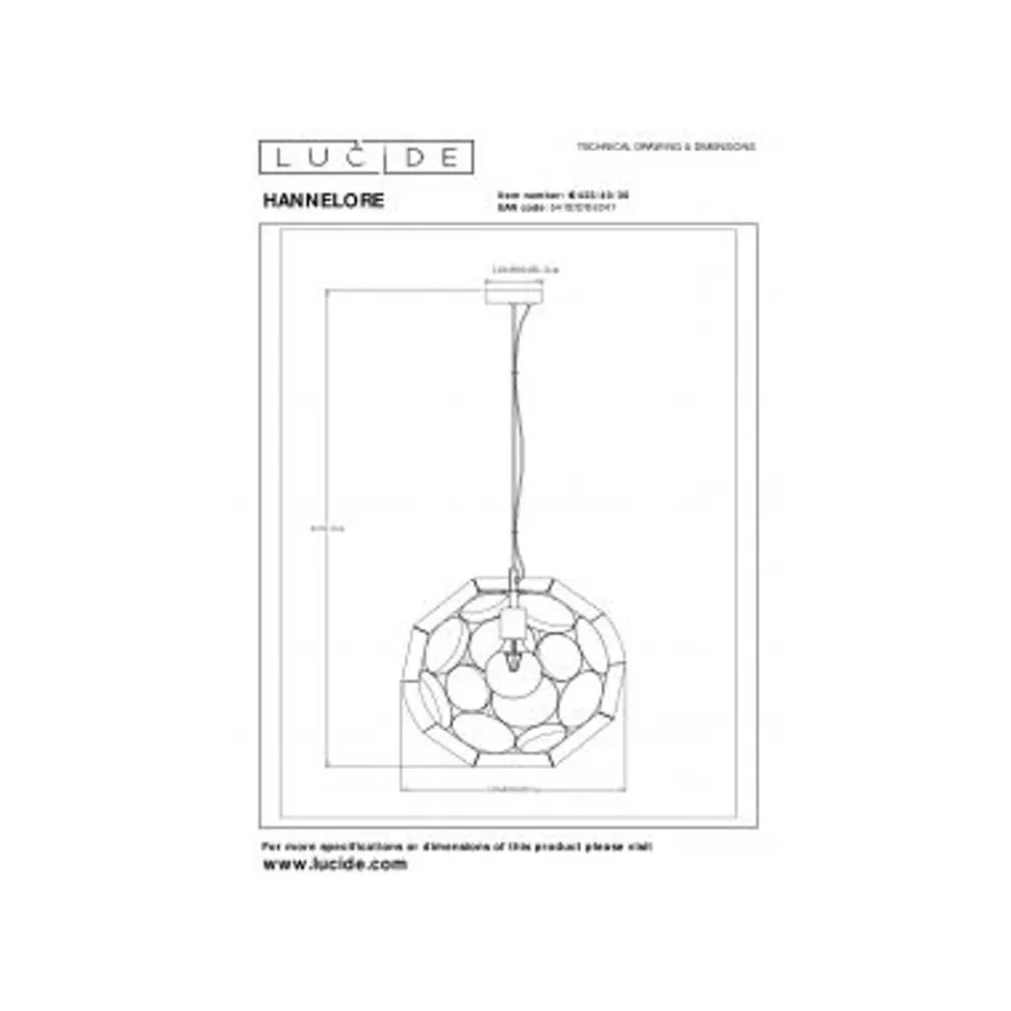 Lucide HANNELOR. Hanglamp-Zwart-Ø40-1xE27-40W-Metaal New