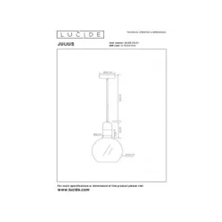 Lucide JULIUS Hanglamp-Opaal-Ø40-1xE27-40W-Glas New