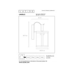 Lucide LINDELO - Wandlamp Buiten - 1xE27 - IP23 - Zwart Discount