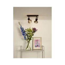 Lucide MADEE Plafondspot 2x E14/25W Zwart/ Smoke Glas Hot