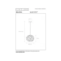 Lucide MALUNGA - Hanglamp - Ø 25 cm - 1xE27 - Zwart Clearance
