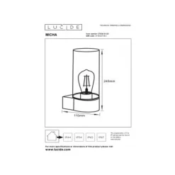 Lucide MICHA Wandlamp Buiten-Zwart-1xE27-40W-IP44-Glas Outlet