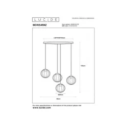 Lucide MONSARAZ Hanglamp-Groen-4xE27-40W-Glas Sale