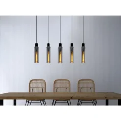 Lucide ORLANDO Hanglamp 5xE27/60W Zwart/Smoke glas Discount