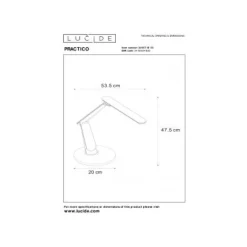Lucide PRACTICO - Bureaulamp - LED Dim to warm - 1x10W 3500K/5000K - Zwart