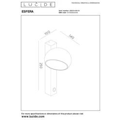 Lucide Premium ESFERA - Wandlamp - LED Dimb. - 1x9W 2700K - Wit