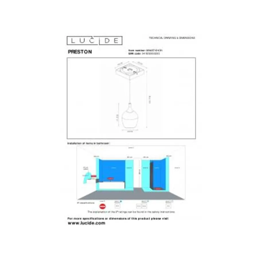 Lucide PRESTON Hanglamp Badk.-Wit-Ø10-1xGU10-50W-IP44 Sale