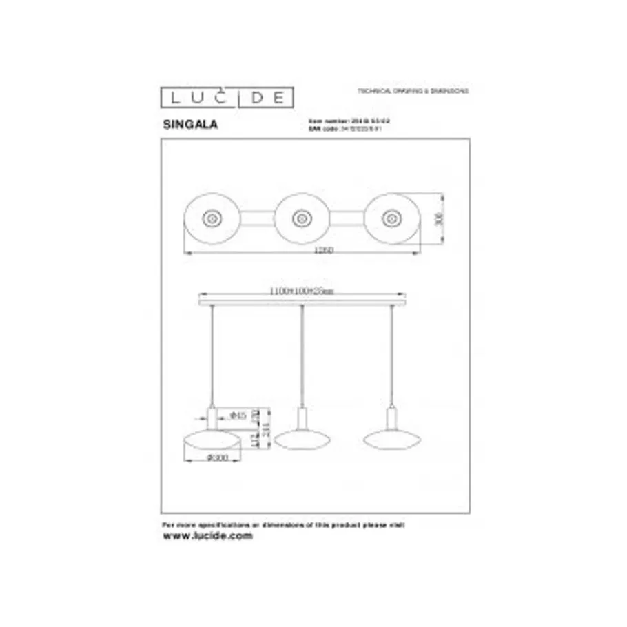 Lucide SINGALA HANGLAMP 3XE27 MAT GOUD / MESSING Discount