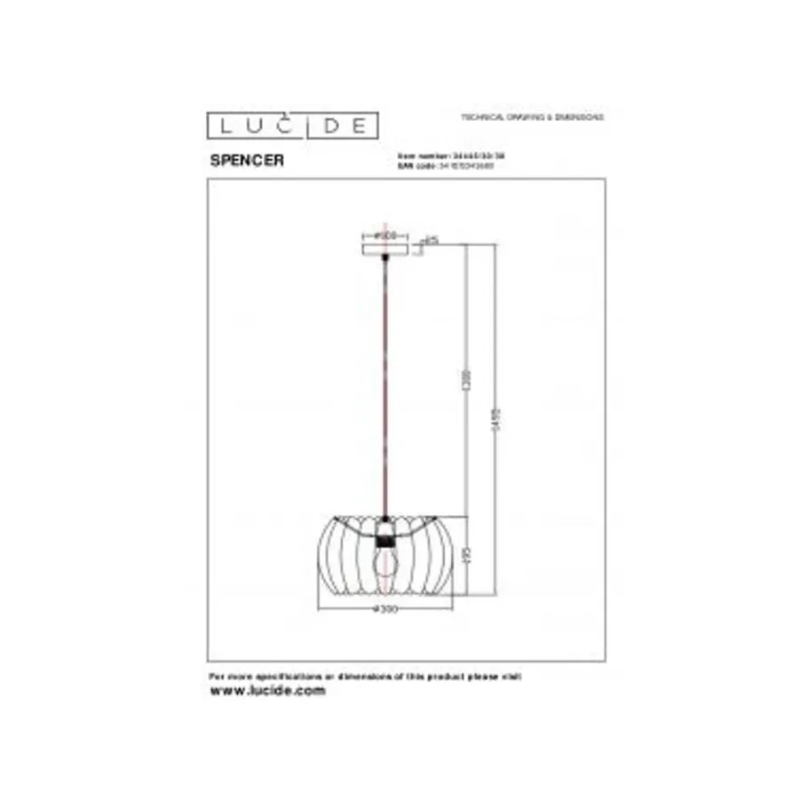 Lucide SPENCER Hanglamp-Zwart-Ø30-1xE27-40W-Vilt Outlet