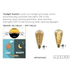 Lucide ST64 TWILIGHT SENSOR - Filament lamp Buiten - Ø 6,4 cm - LED - E27 - 1x4W 2200K - Amber New