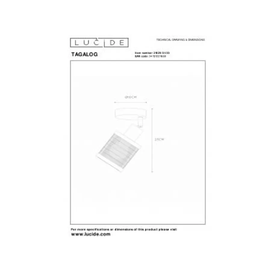 Lucide TAGALOG Plafondspot-Zwart-Ø10-1xE27-40W-Bamboe Online