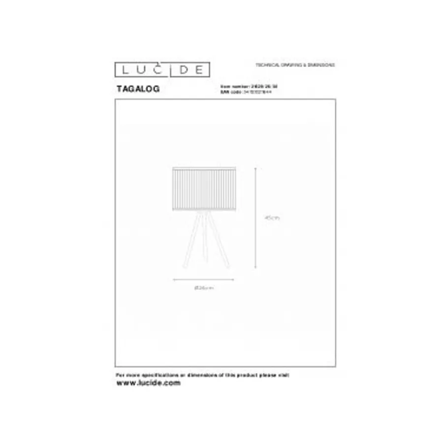Lucide TAGALOG Tafellamp-Zwart-Ø26-1xE27-40W-Bamboe Hot