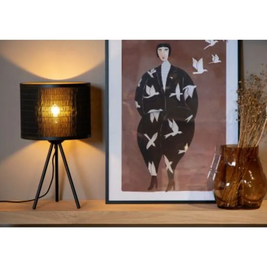 Lucide TAGALOG Tafellamp-Zwart-Ø26-1xE27-40W-Bamboe Hot