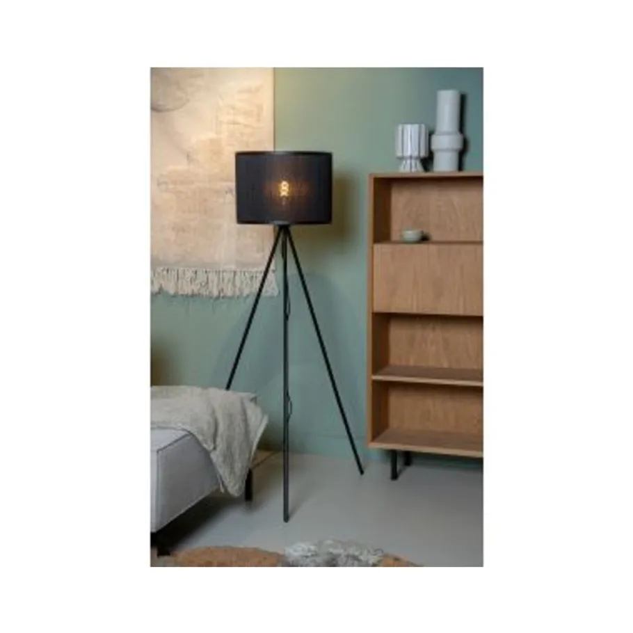 Lucide TAGALOG Vloerlamp-Zwart-Ø55-1xE27-40W-Bamboe Best