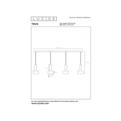 Lucide TEUN - Hanglamp - 4xE27 - Zwart Sale