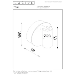 Lucide TONI - Oplaadbare Wandspot / Wandlamp - Accu/Batterij - Ø 8,1 cm - LED Dimb. - CCT - 1x2W 2700K/4000K - Bewegingssensor (uitschakelbaar) - Magnetisch - Grijs ijzer Discount