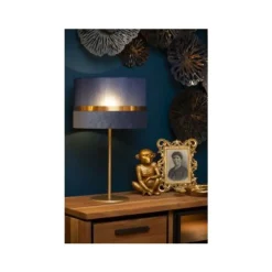 Lucide TUSSE. Tafellamp-Blauw-Ø30-1xE14-40W-Linnen Hot