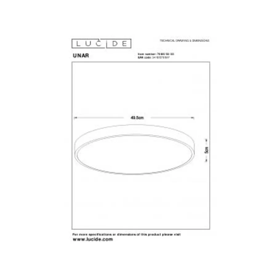 Lucide UNAR Plafonnière-Zwart-Ø49,5-LED Dimb.-36W-2700K Hot