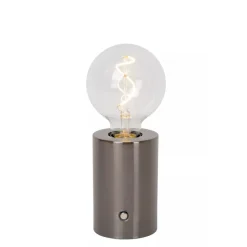 Lucide VIVO - Oplaadbare Tafellamp - Accu/Batterij - Ø 8 cm - LED Dimb. - E27 - 1x1W 2700K - Mat zwart chroom New