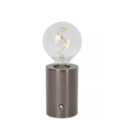 Lucide VIVO - Oplaadbare Tafellamp - Accu/Batterij - Ø 8 cm - LED Dimb. - E27 - 1x1W 2700K - Mat zwart chroom New