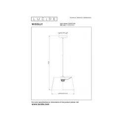 Lucide WOOLLY Hanglamp-Roze-Ø28-1xE27-60W-Katoen Outlet