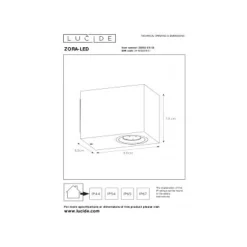 Lucide ZORA-LED Wandlicht GU10/5W L9 W6.5 H8cm Zwart Best